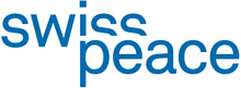 Logo of Swiss Peace organization in blue text.",