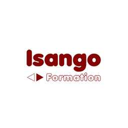 Logo avec texte 'Isango Formation' et design triangulaire.