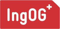 Rotes Logo mit weissem Text 'IngOG+' für Ingenieure ohne Grenzen