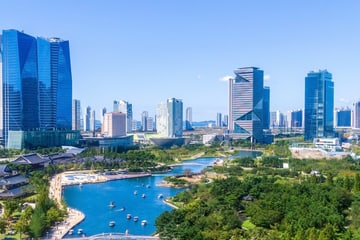 the business district in Incheon, Korea, with the headquarter of the GCF.