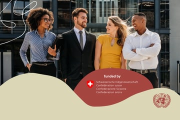Gruppo di professionisti sorridenti insieme all'aperto.