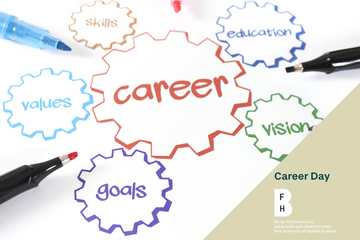illustration with interlocking gears. they are inscribed with: Career (centre), around it valueas, goals, vision, education and skills.