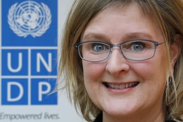 Portrait of Lykke Andersen with UNDP logo in the background. Portrait of Lykke Andersen with UNDP logo in the background.